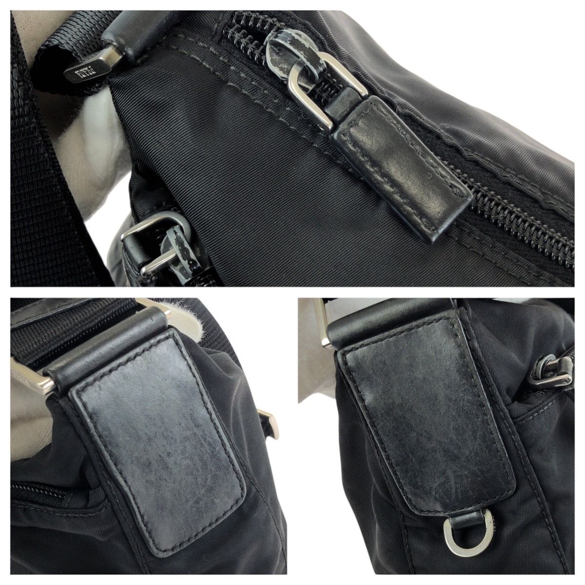 Prada Tessuto Black Silver Nylon Shoulder — view 6