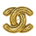 Chanel Brooch CC Logo Quilted Stitch Large Metal Gold Plated