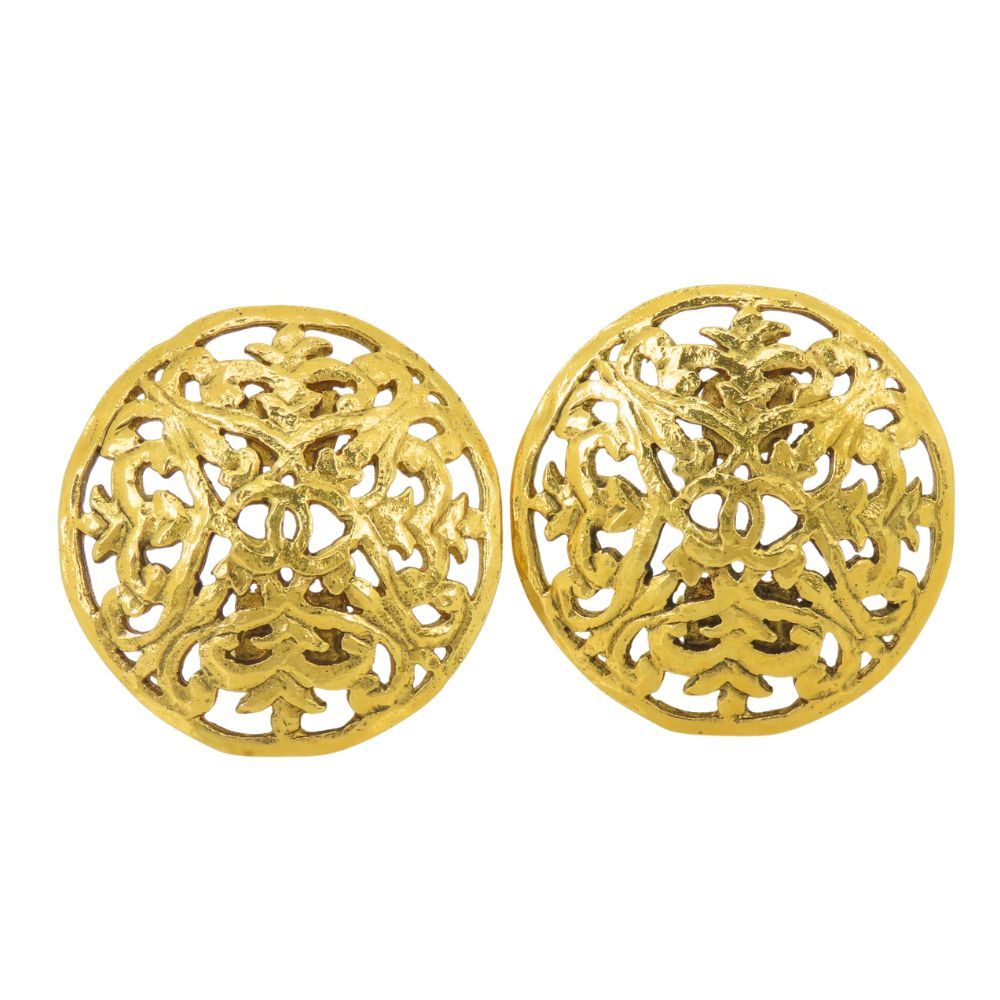 Chanel Earrings CC Logo Metal Gold Plated 26
