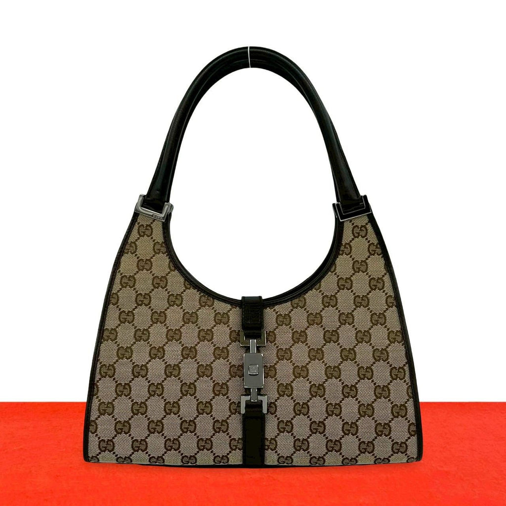 Gucci Jackie GG Canvas Leather Shoulder Bag Beige Brown