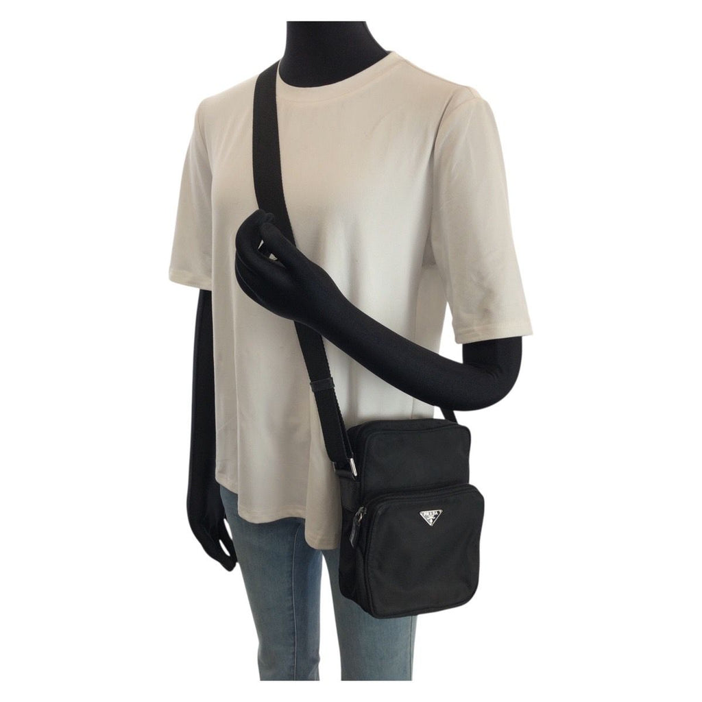 Prada Tessuto Black Silver Nylon Shoulder Bag Pochette — view 7