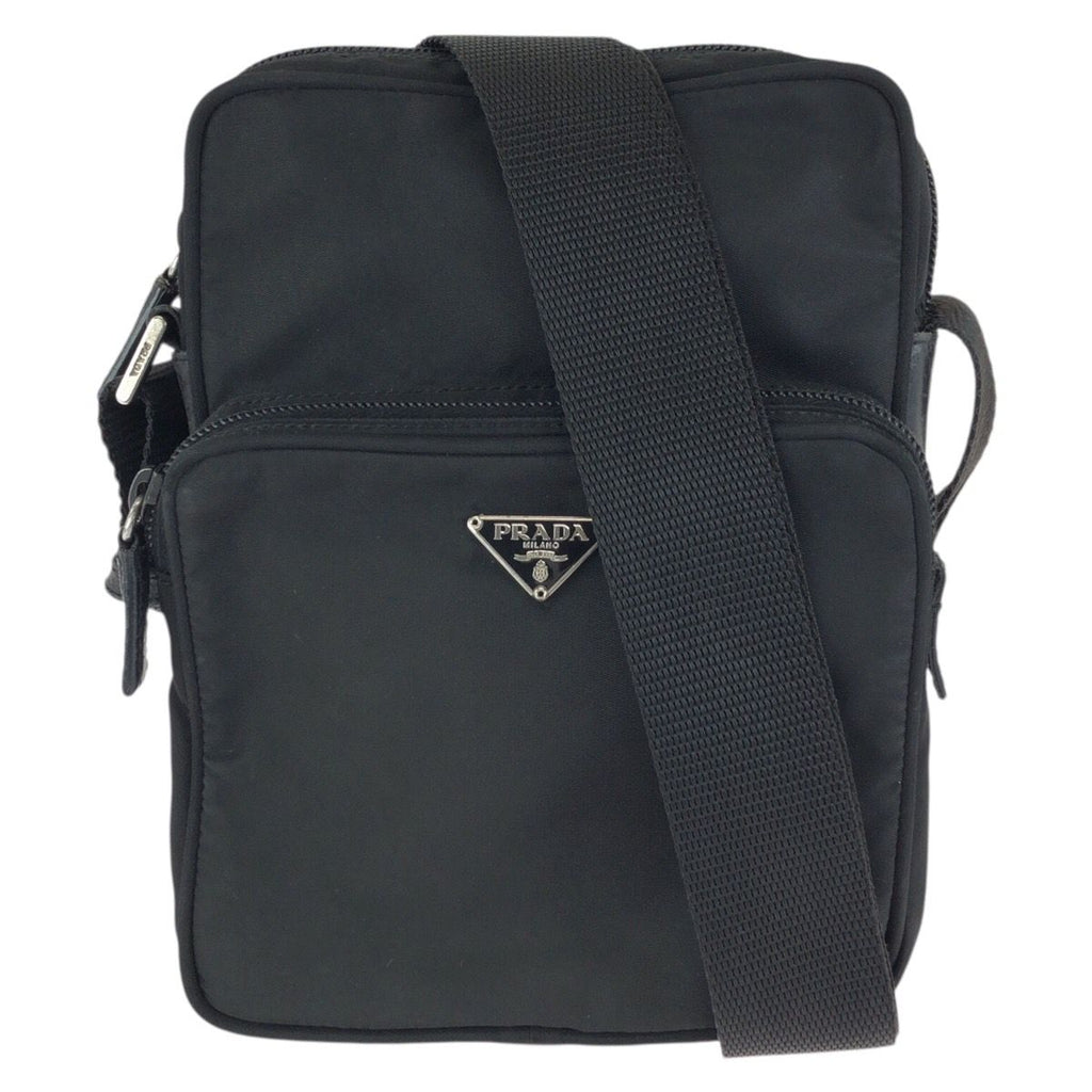 Prada Tessuto Black Silver Nylon Shoulder Bag Pochette