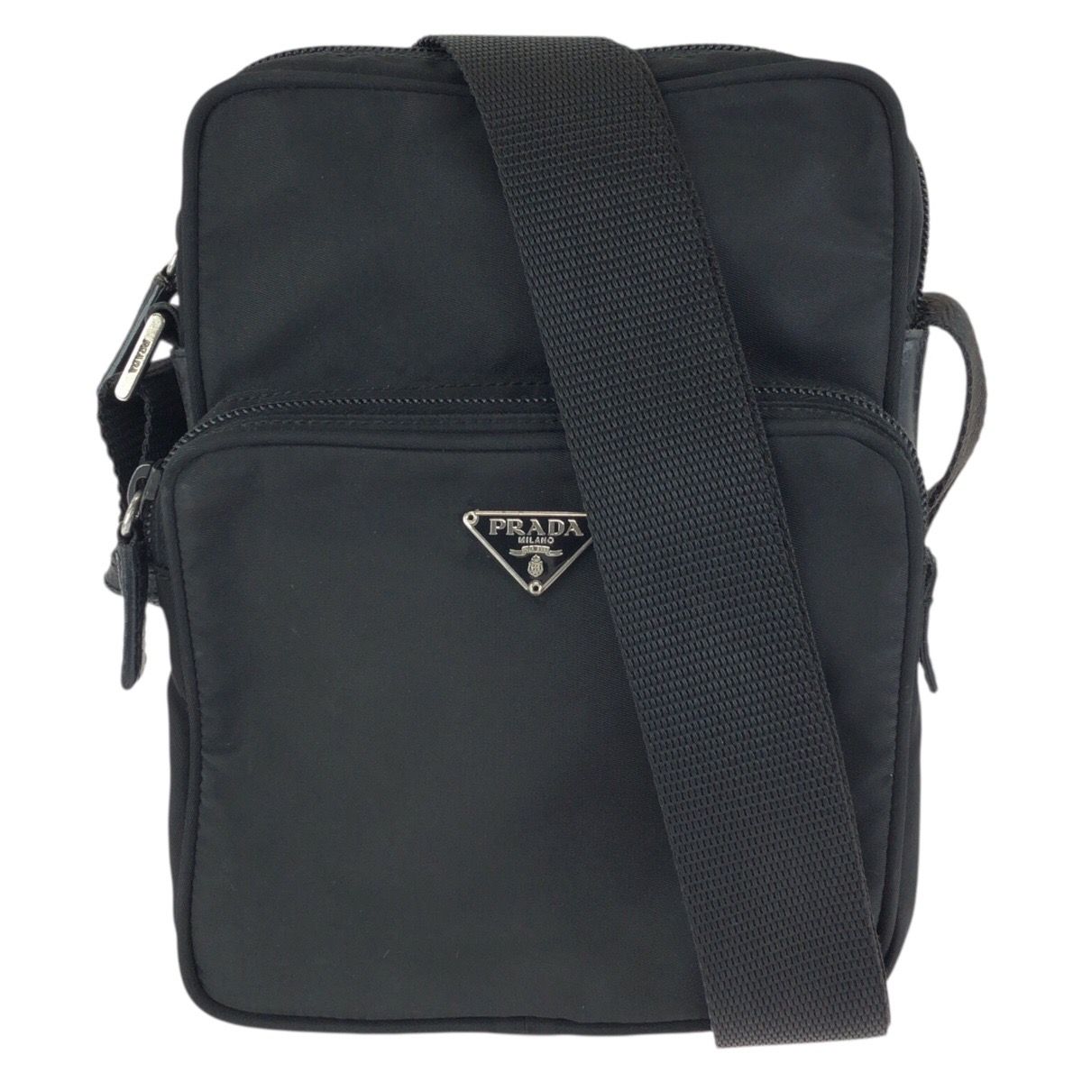 Prada Tessuto Black Silver Nylon Shoulder Bag Pochette