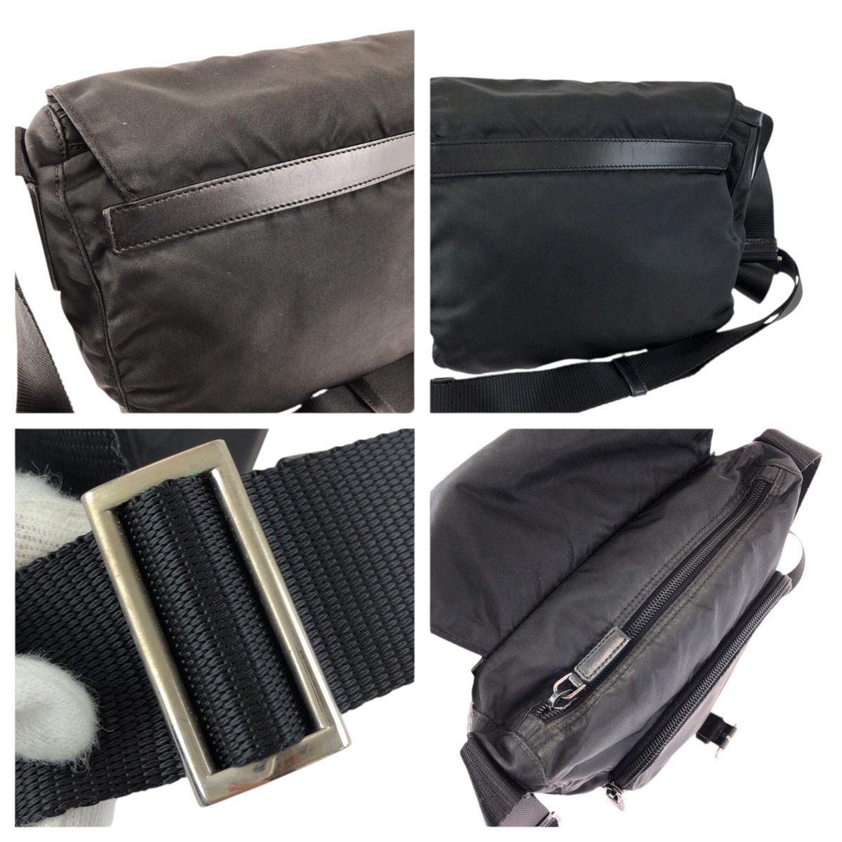 Prada Tessuto Black Silver Nylon Leather Shoulder — view 6