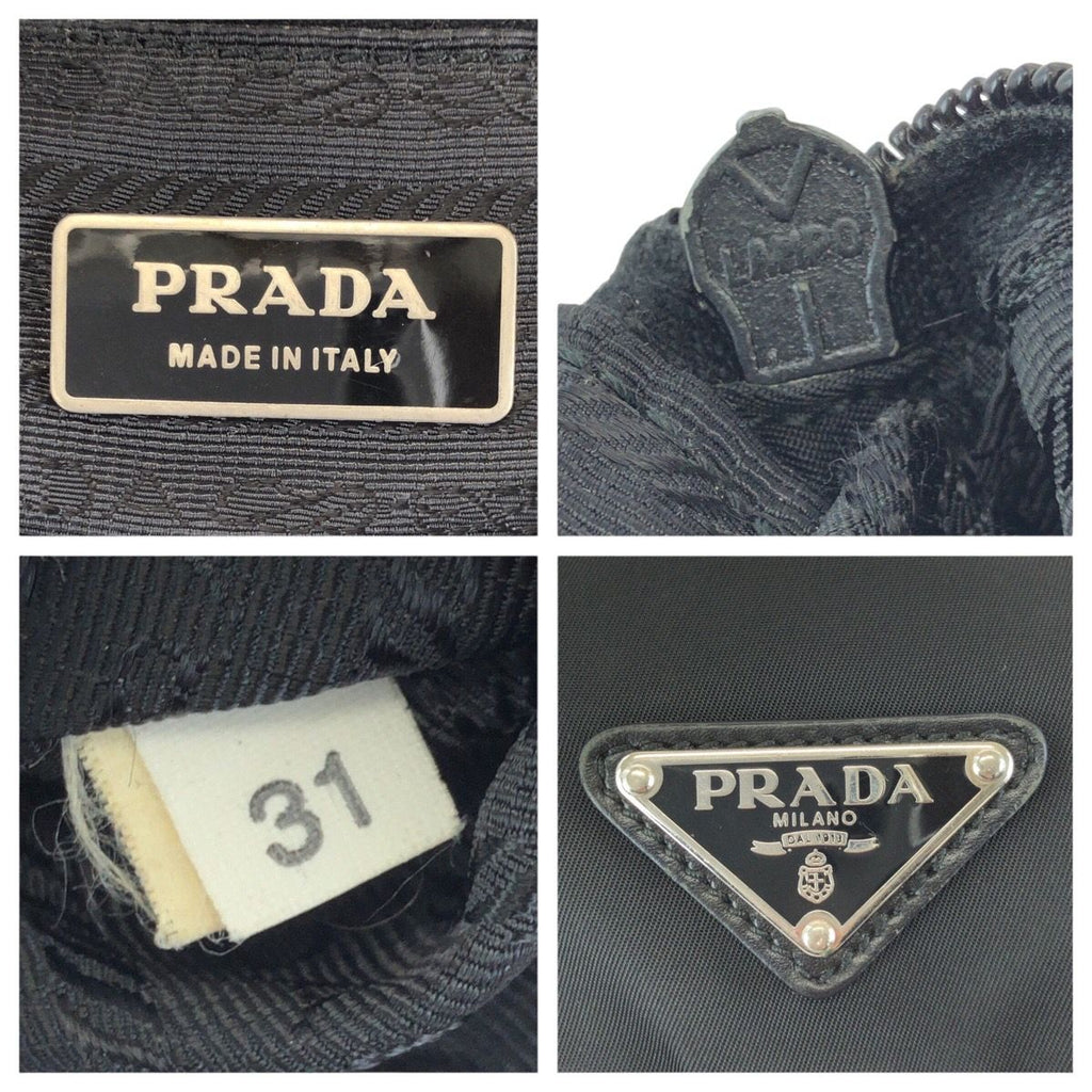 Prada Tessuto Black Silver Nylon Leather Shoulder — view 4