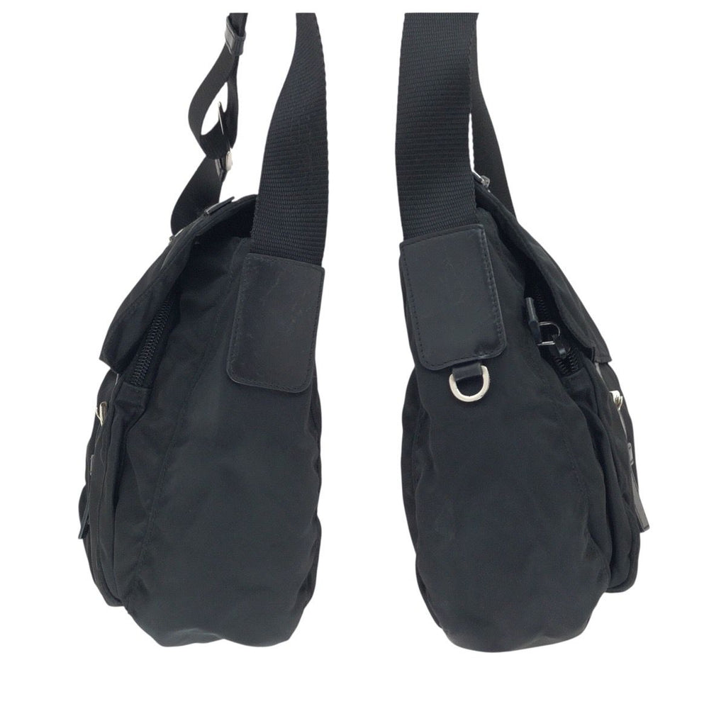 Prada Tessuto Black Silver Nylon Leather Shoulder — view 8