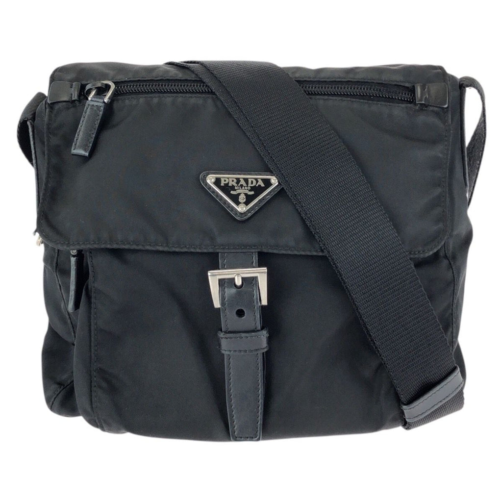 Prada Tessuto Black Silver Nylon Leather Shoulder