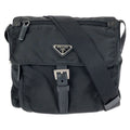 Prada Tessuto Black Silver Nylon Leather Shoulder