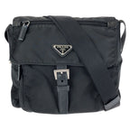 Prada Tessuto Black Silver Nylon Leather Shoulder