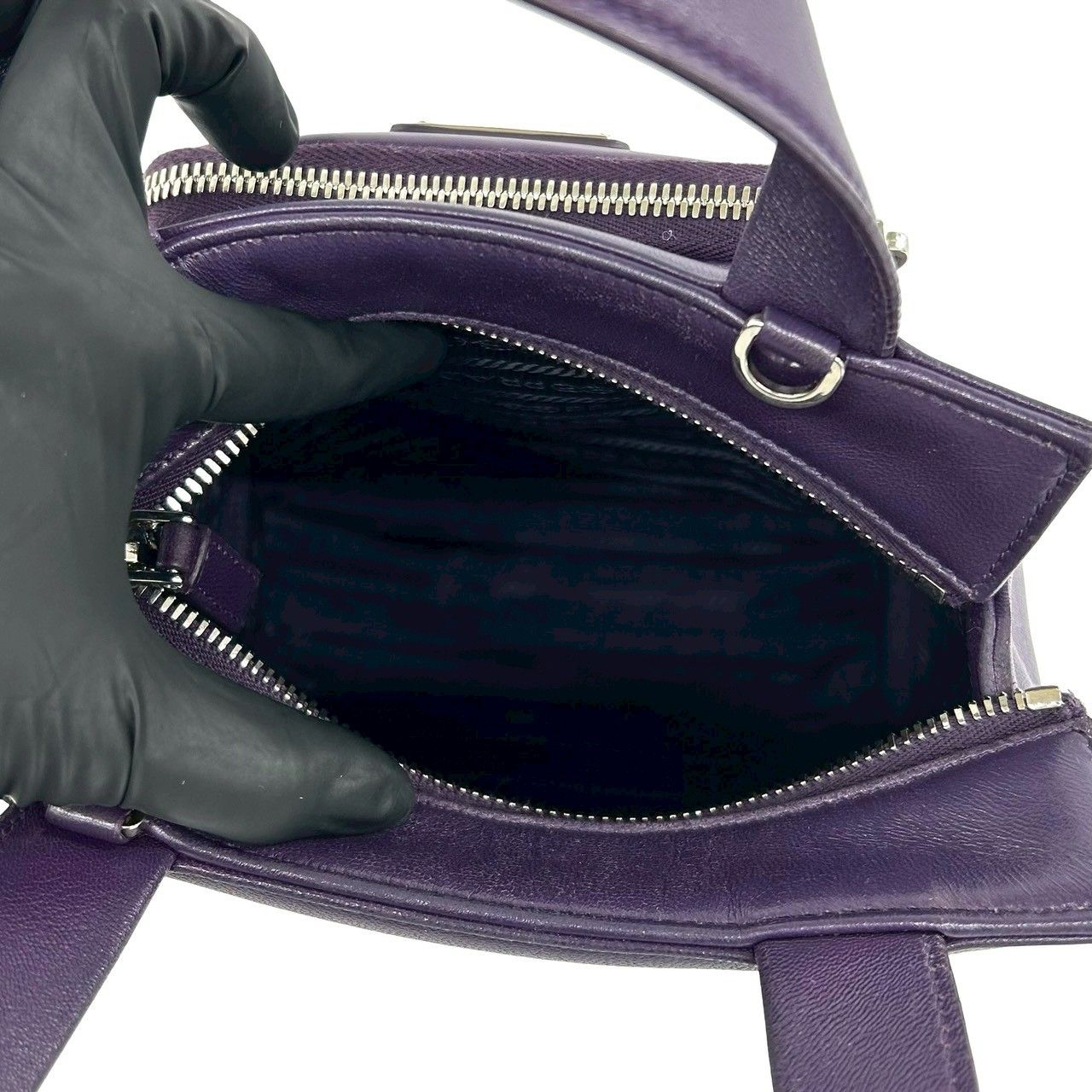 Prada Triangle Logo Nappa Leather 2-Way Shoulder Bag Mini Tote Purple — view 9