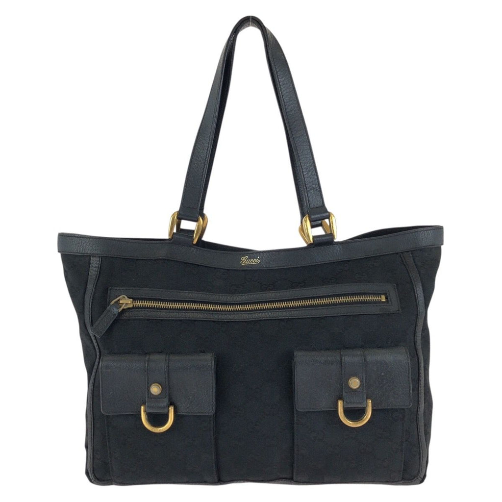 Gucci Abbey Black Gold GG Canvas Leather Tote Shoulder