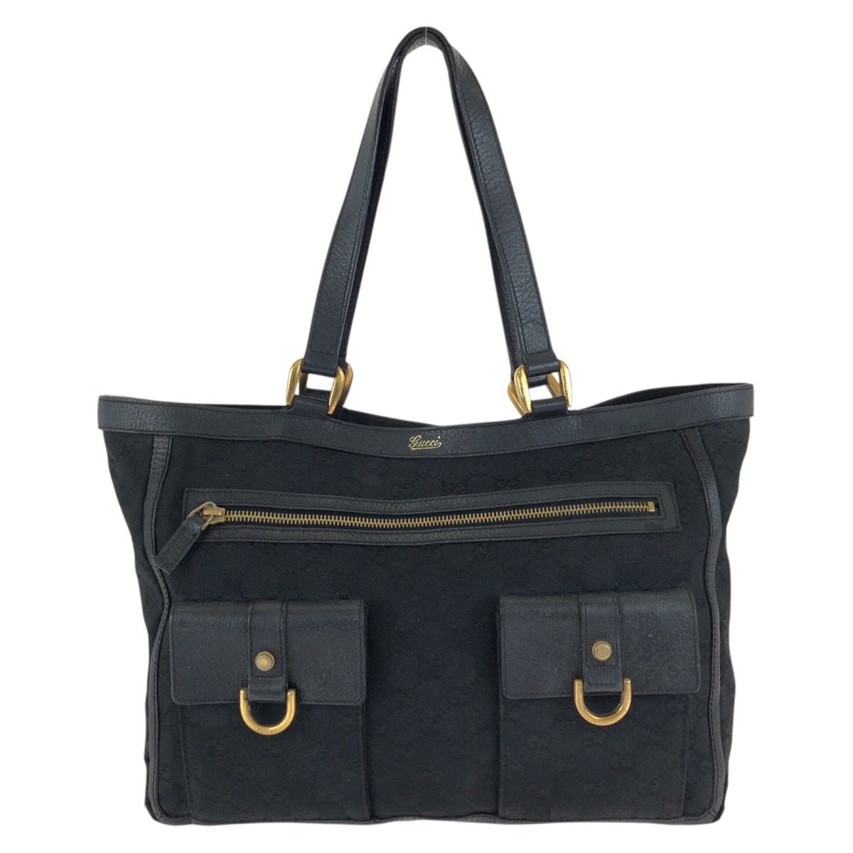 Gucci Abbey Black Gold GG Canvas Leather Tote Shoulder