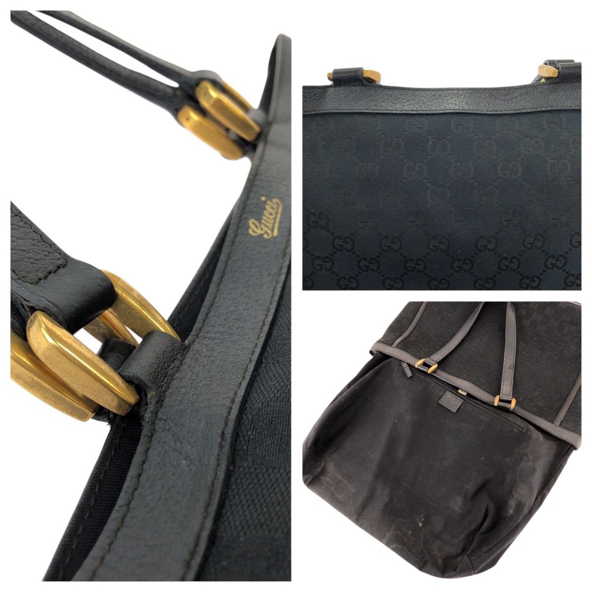 Gucci Abbey Black Gold GG Canvas Leather Tote Shoulder — view 6