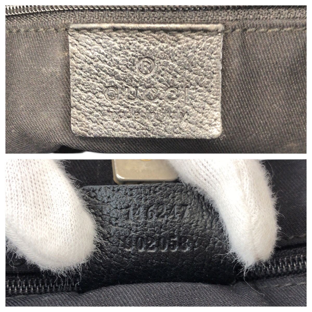Gucci Abbey Black Gold GG Canvas Leather Tote Shoulder — view 4
