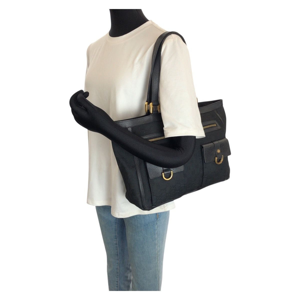 Gucci Abbey Black Gold GG Canvas Leather Tote Shoulder — view 7