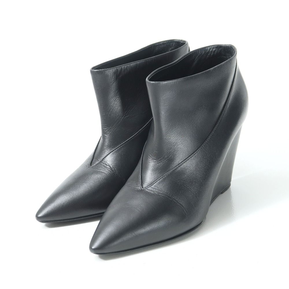 Hermes Boots 36 Short Ankle Wedge Heels Leather Shoes