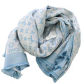Louis Vuitton T-shirting Monogram Shawl All Over Pattern Silk Blue White Scarf