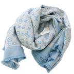 Louis Vuitton T-shirting Monogram Shawl All Over Pattern Silk Blue White Scarf