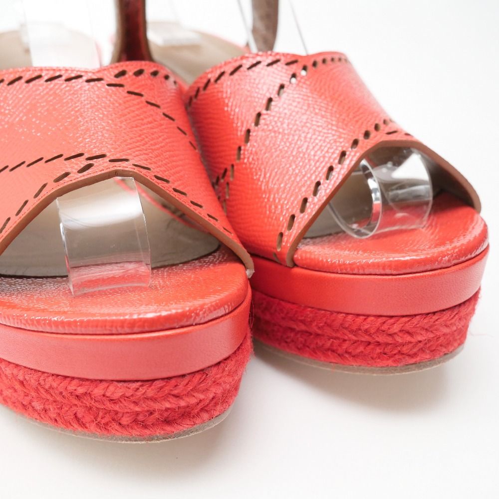 Hermes Espadrille Sandals 37.5 Ankle Strap Platform Wedge Leather Shoes — view 4