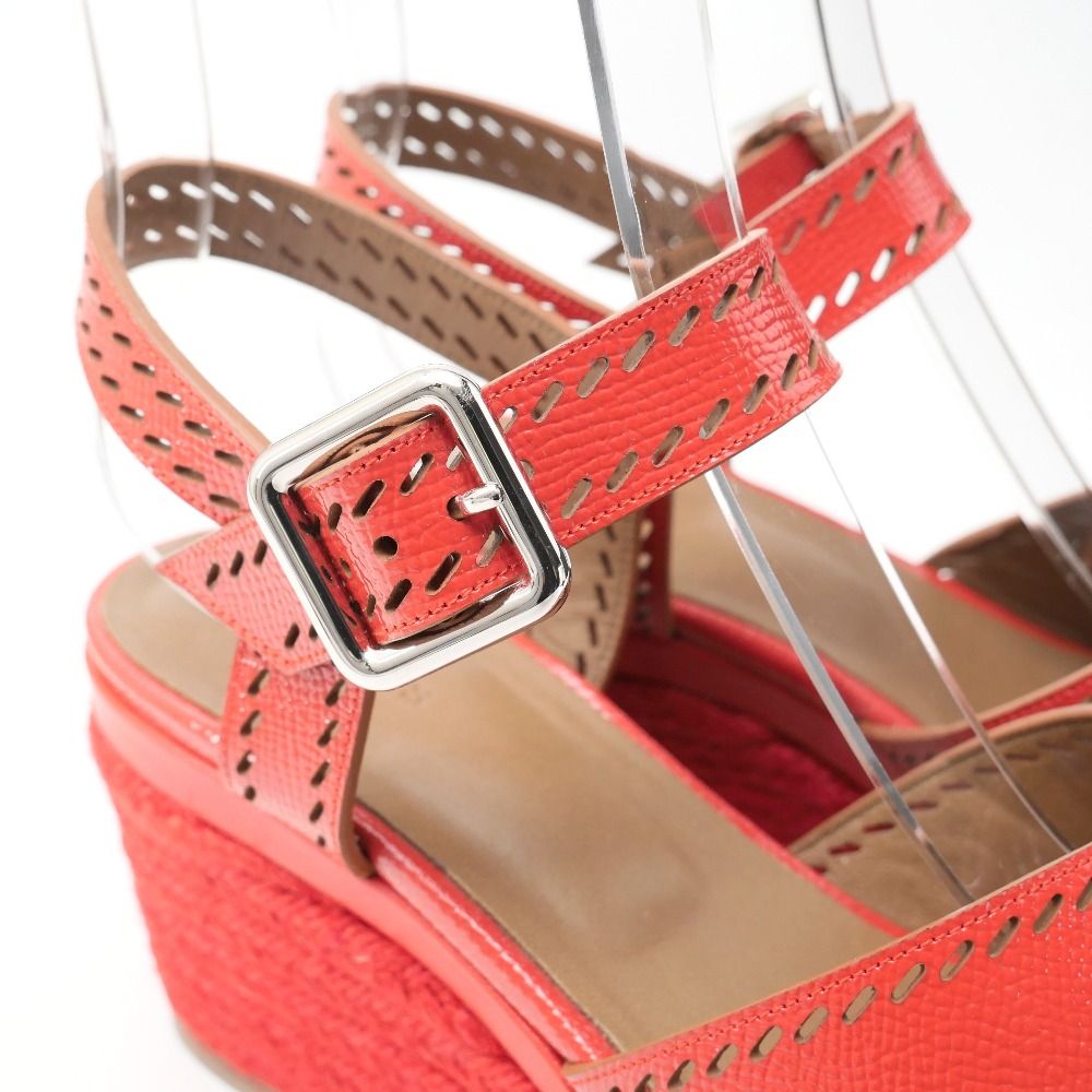 Hermes Espadrille Sandals 37.5 Ankle Strap Platform Wedge Leather Shoes — view 5