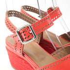 Hermes Espadrille Sandals 37.5 Ankle Strap Platform Wedge Leather Shoes — view 5