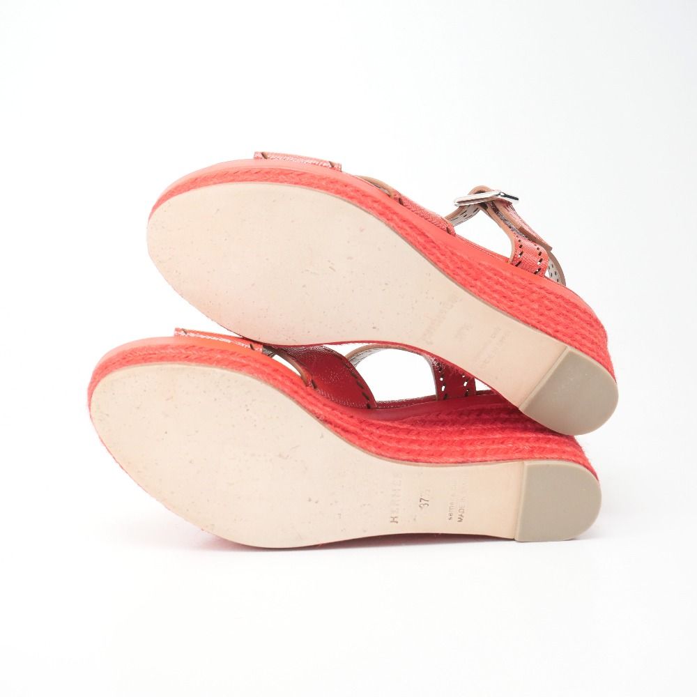 Hermes Espadrille Sandals 37.5 Ankle Strap Platform Wedge Leather Shoes — view 7
