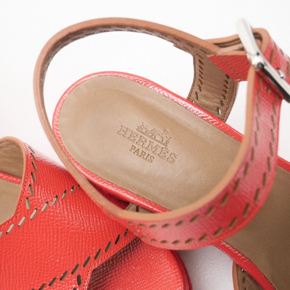 Hermes Espadrille Sandals 37.5 Ankle Strap Platform Wedge Leather Shoes — view 6