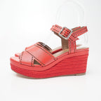 Hermes Espadrille Sandals 37.5 Ankle Strap Platform Wedge Leather Shoes — view 2