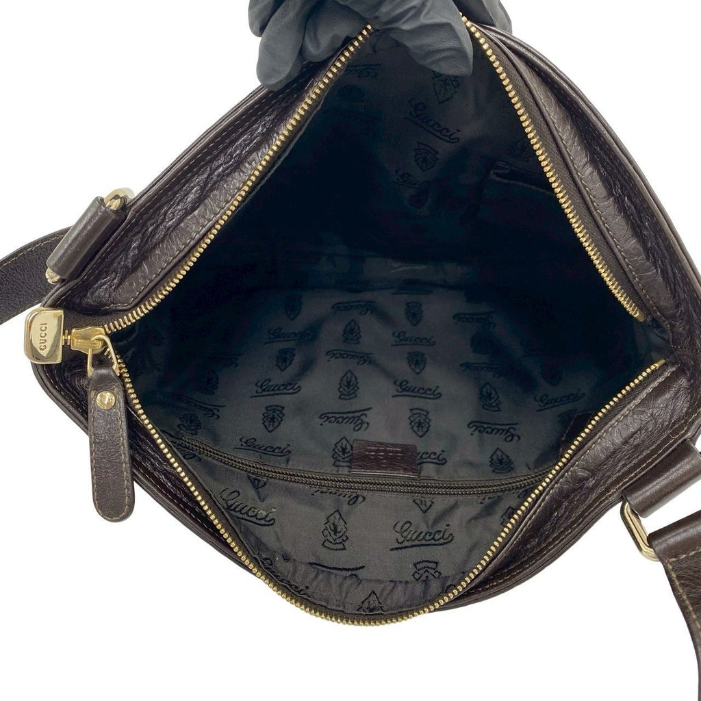 Gucci Guccissima GG Logo Leather Shoulder Bag Crossbody Pochette Brown — view 9