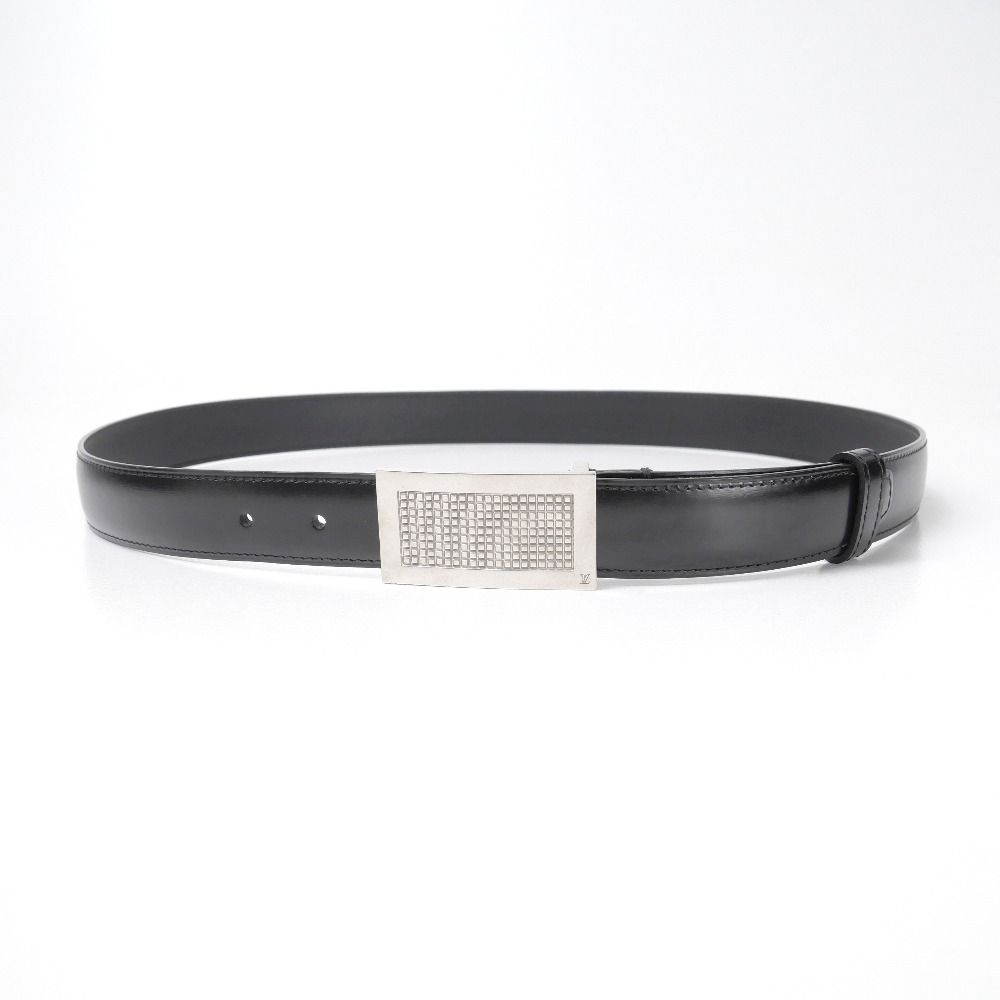 Louis Vuitton Ceinture Belt 100 40 Leather Black Silver — view 2