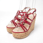 Chanel Sandals CC Logo Patent Leather Strap Cork Wedge Sole Shoes