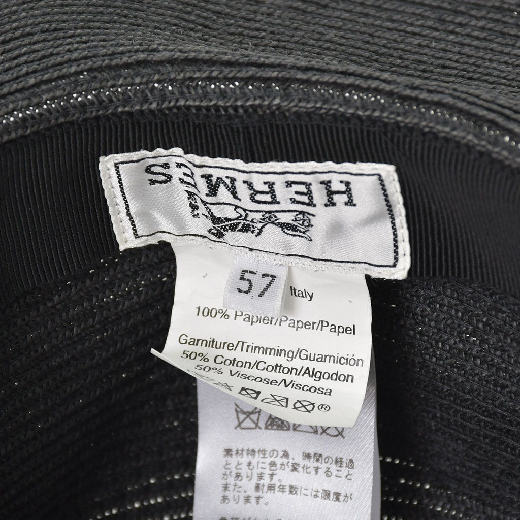 Hermes Hat 57 Straw Hat Black Gray — view 6