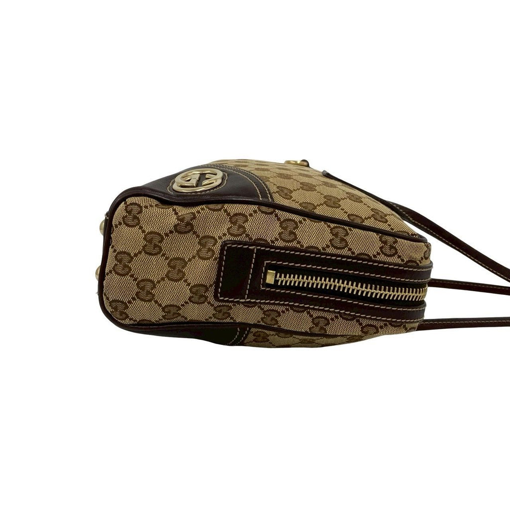 Gucci GG Logo Pattern Canvas Leather Tote Shoulder Bag Brown — view 6
