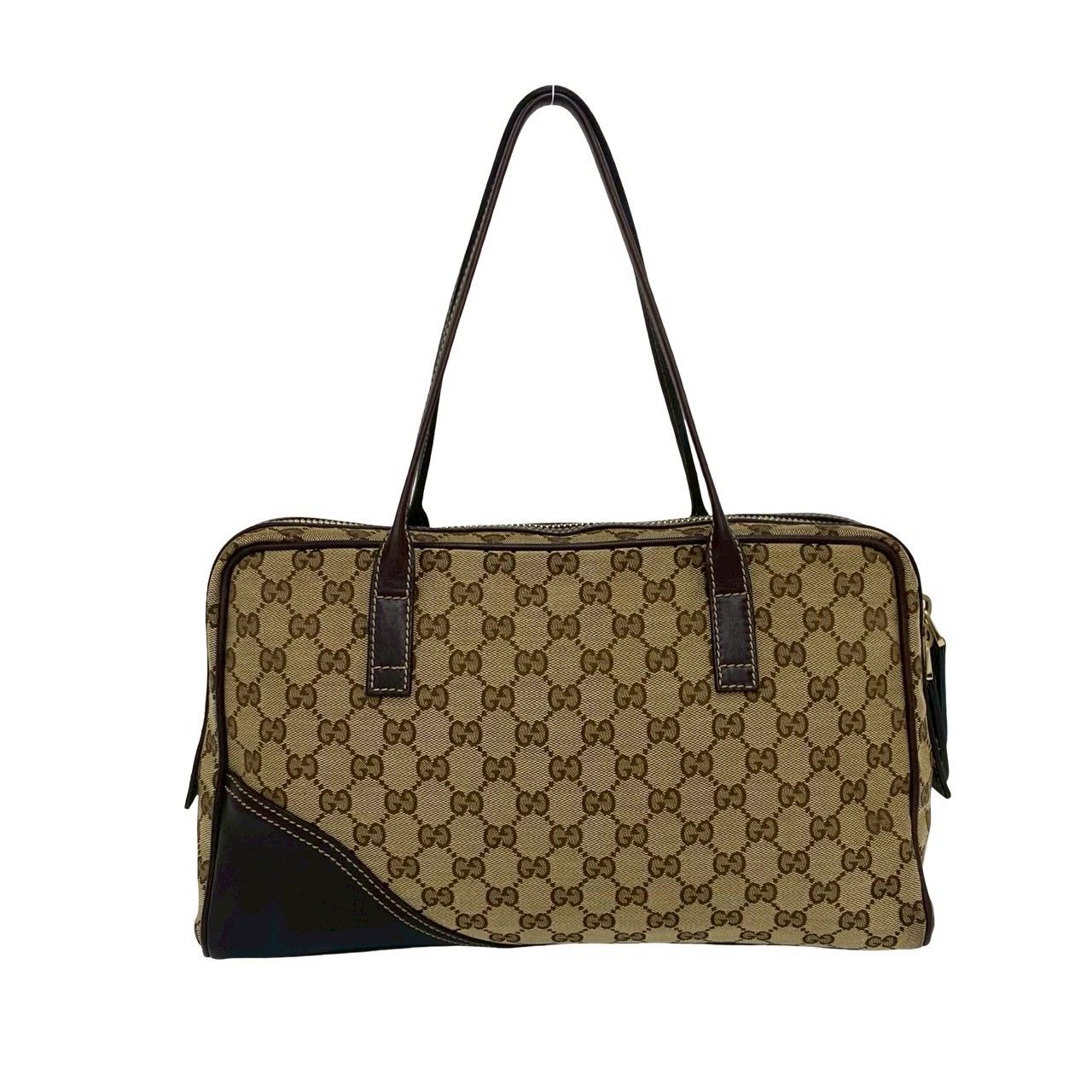 Gucci GG Logo Pattern Canvas Leather Tote Shoulder Bag Brown — view 3
