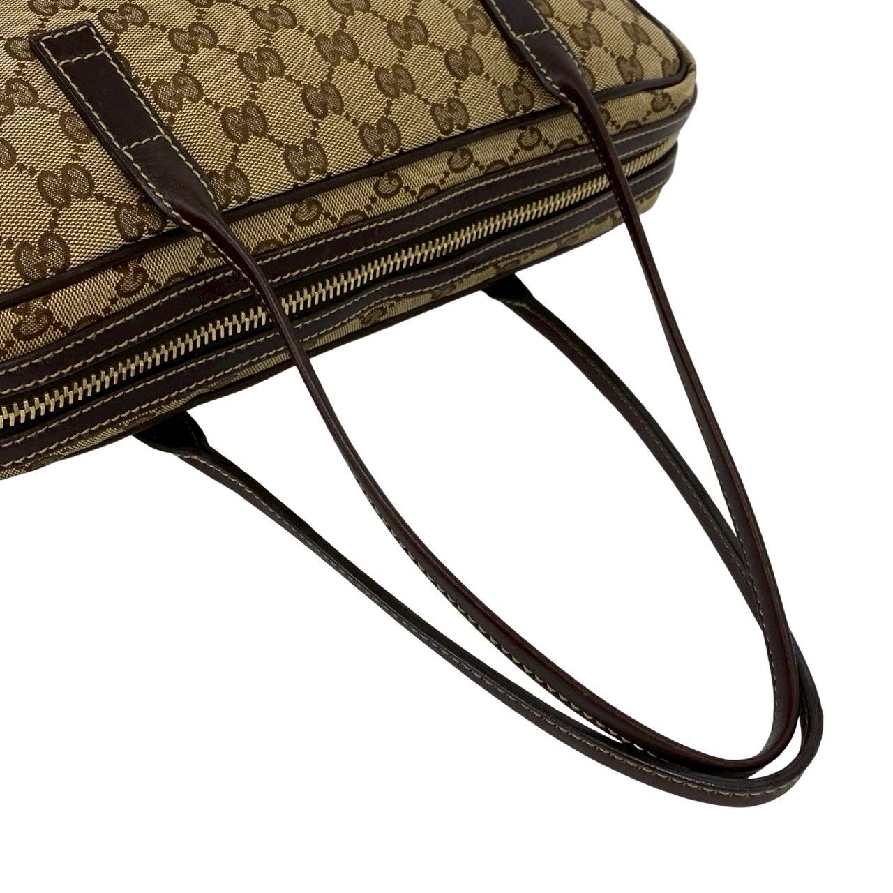 Gucci GG Logo Pattern Canvas Leather Tote Shoulder Bag Brown — view 4