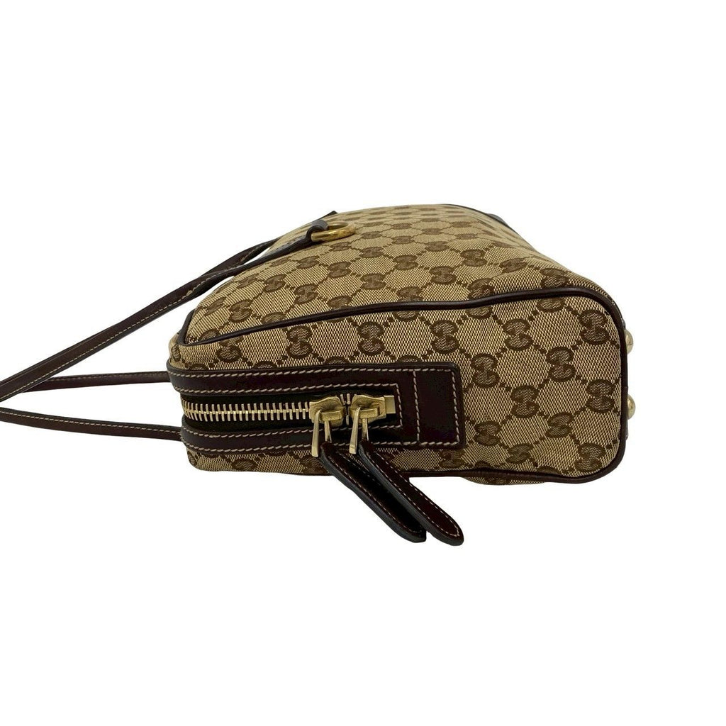 Gucci GG Logo Pattern Canvas Leather Tote Shoulder Bag Brown — view 5