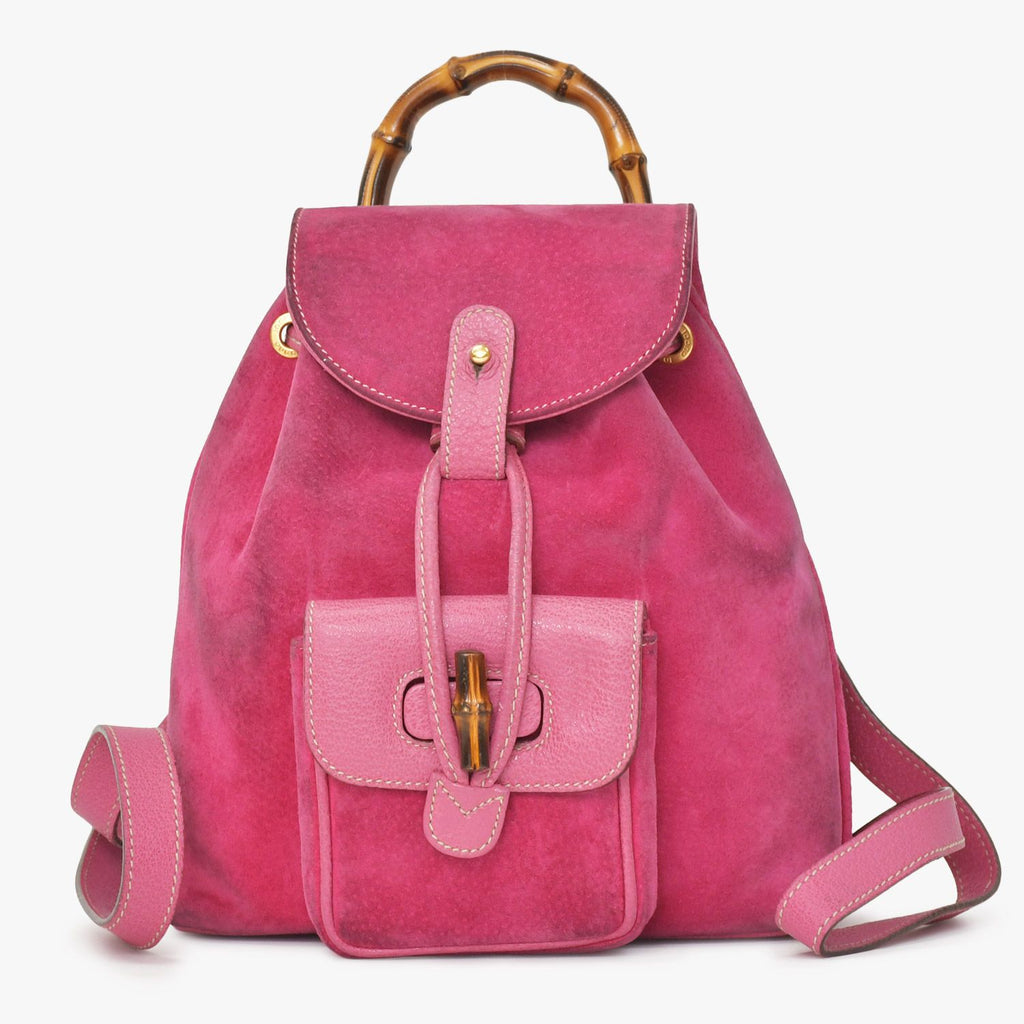 Gucci Bamboo Mini Backpack Pink Suede 003 Gold Vintage