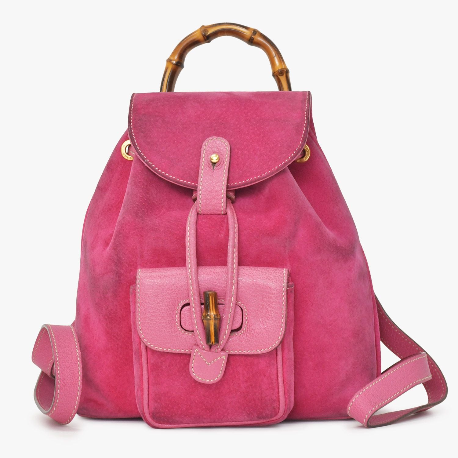 Gucci Bamboo Mini Backpack Pink Suede 003 Gold Vintage