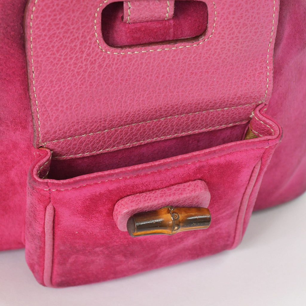 Gucci Bamboo Mini Backpack Pink Suede 003 Gold Vintage — view 5