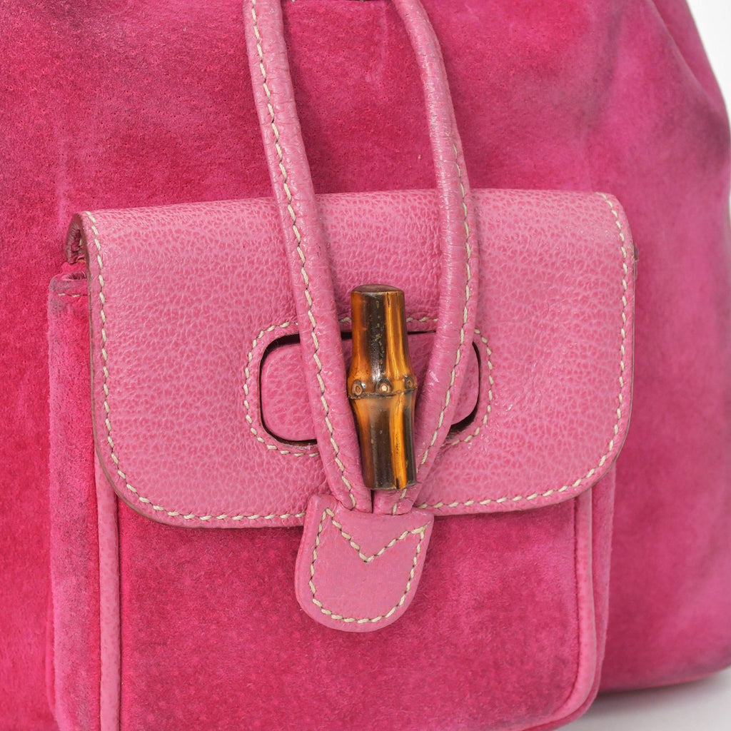 Gucci Bamboo Mini Backpack Pink Suede 003 Gold Vintage — view 4