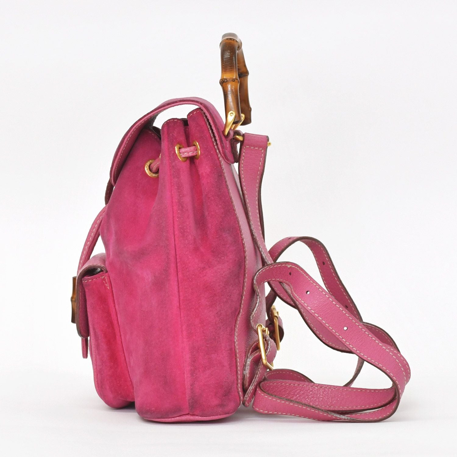Gucci Bamboo Mini Backpack Pink Suede 003 Gold Vintage — view 3