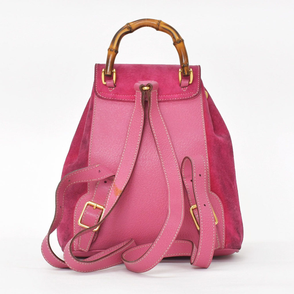 Gucci Bamboo Mini Backpack Pink Suede 003 Gold Vintage — view 2