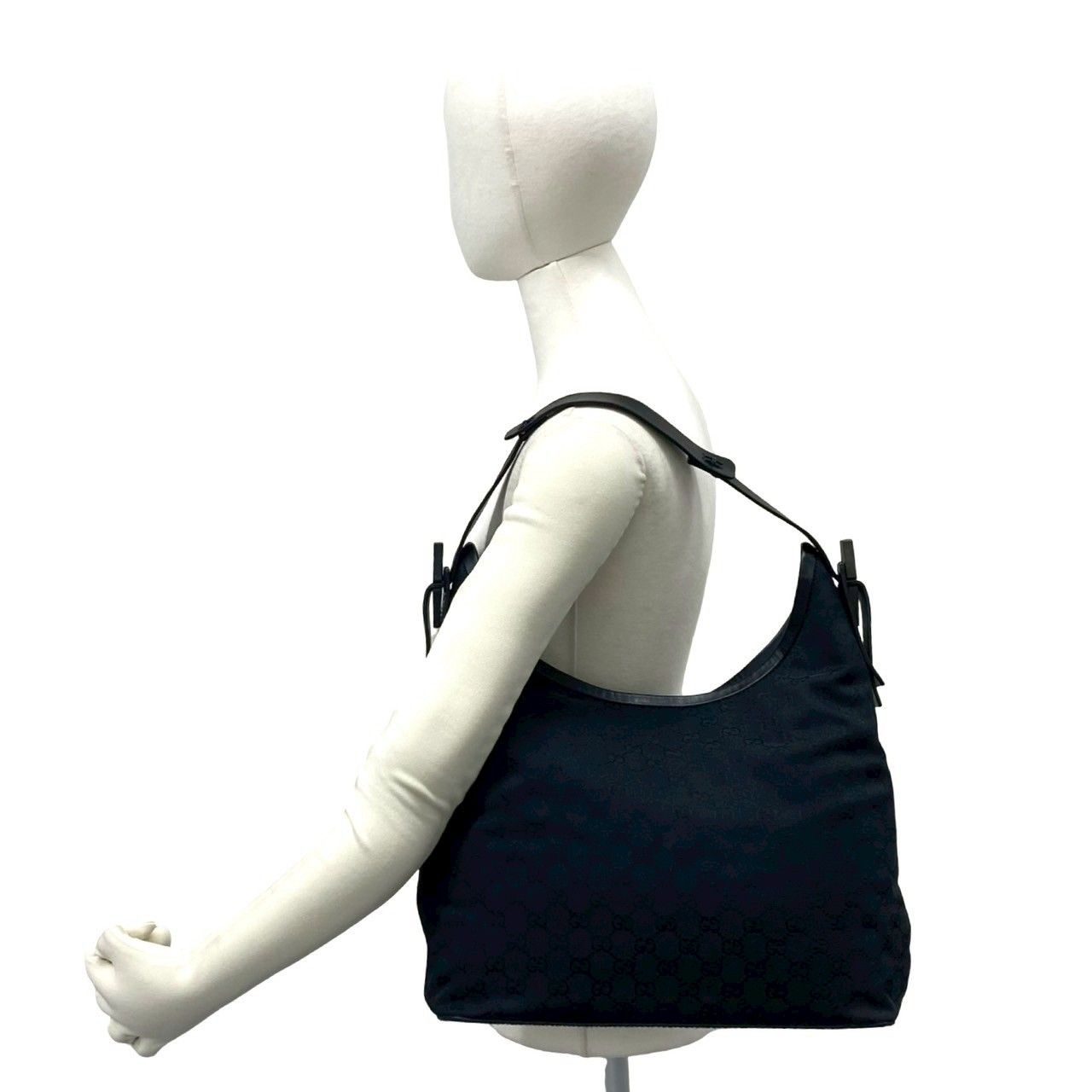 Gucci GG Logo Pattern Canvas Leather Shoulder Bag Tote Black — view 2