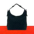 Gucci GG Logo Pattern Canvas Leather Shoulder Bag Tote Black