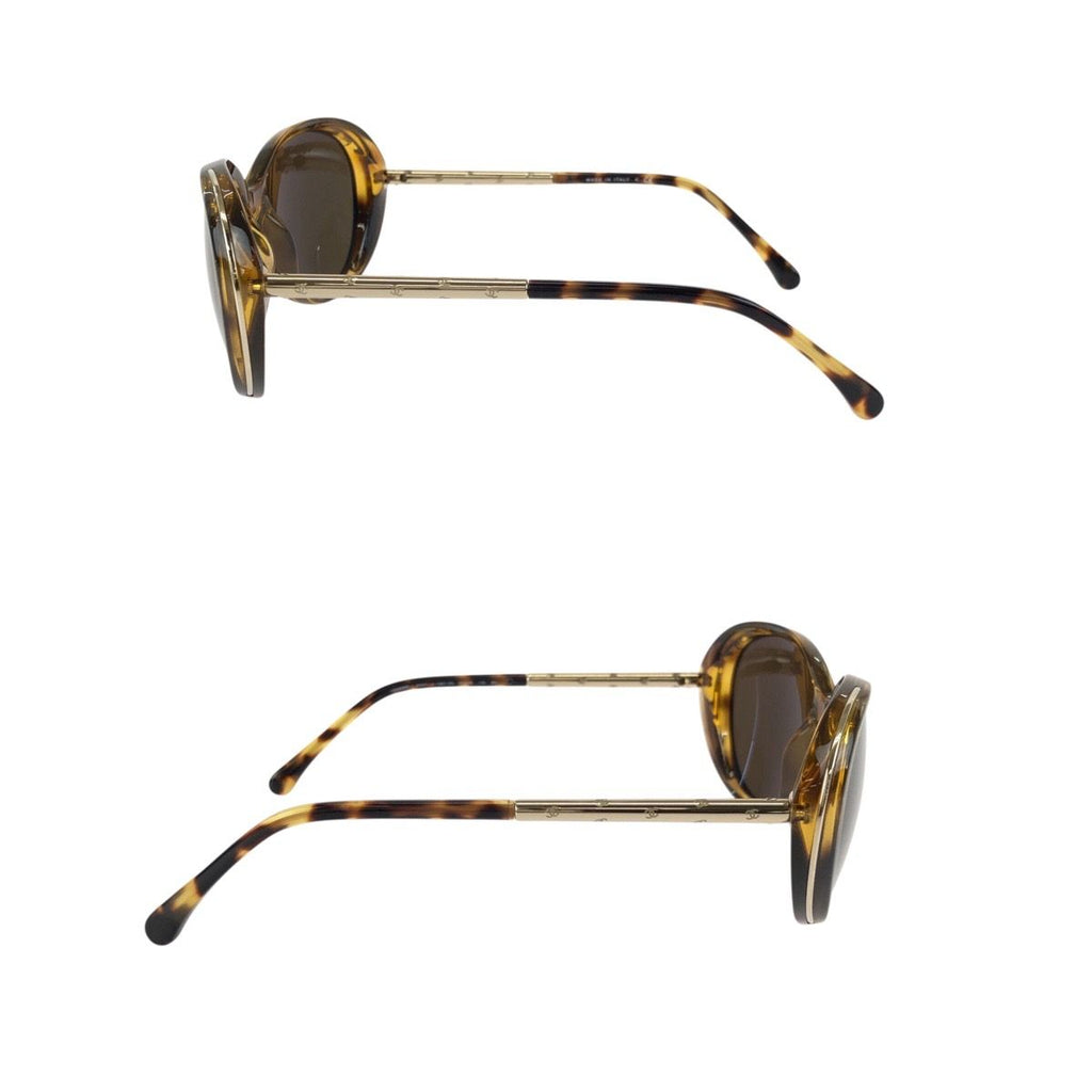 Chanel CC Logo Brown Gold Acetate Metal Sunglasses Eyewear — view 4