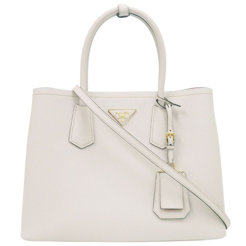 Prada 2-Way Saffiano Triangle Leather Ivory Handbag