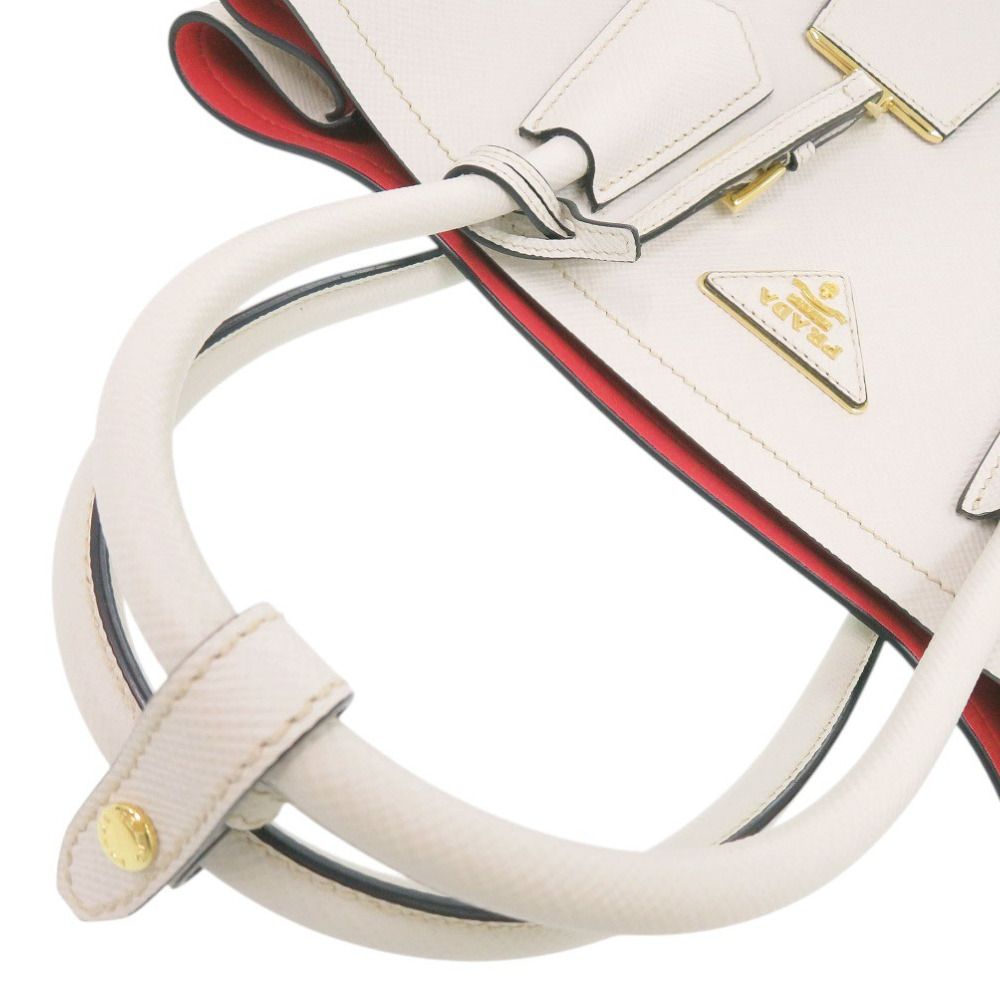 Prada 2-Way Saffiano Triangle Leather Ivory Handbag — view 7