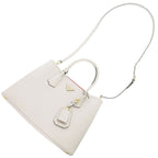 Prada 2-Way Saffiano Triangle Leather Ivory Handbag — view 9