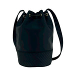 Saint Laurent Vintage YSL Logo Nylon Leather Drawstring Shoulder Bag Navy — view 3
