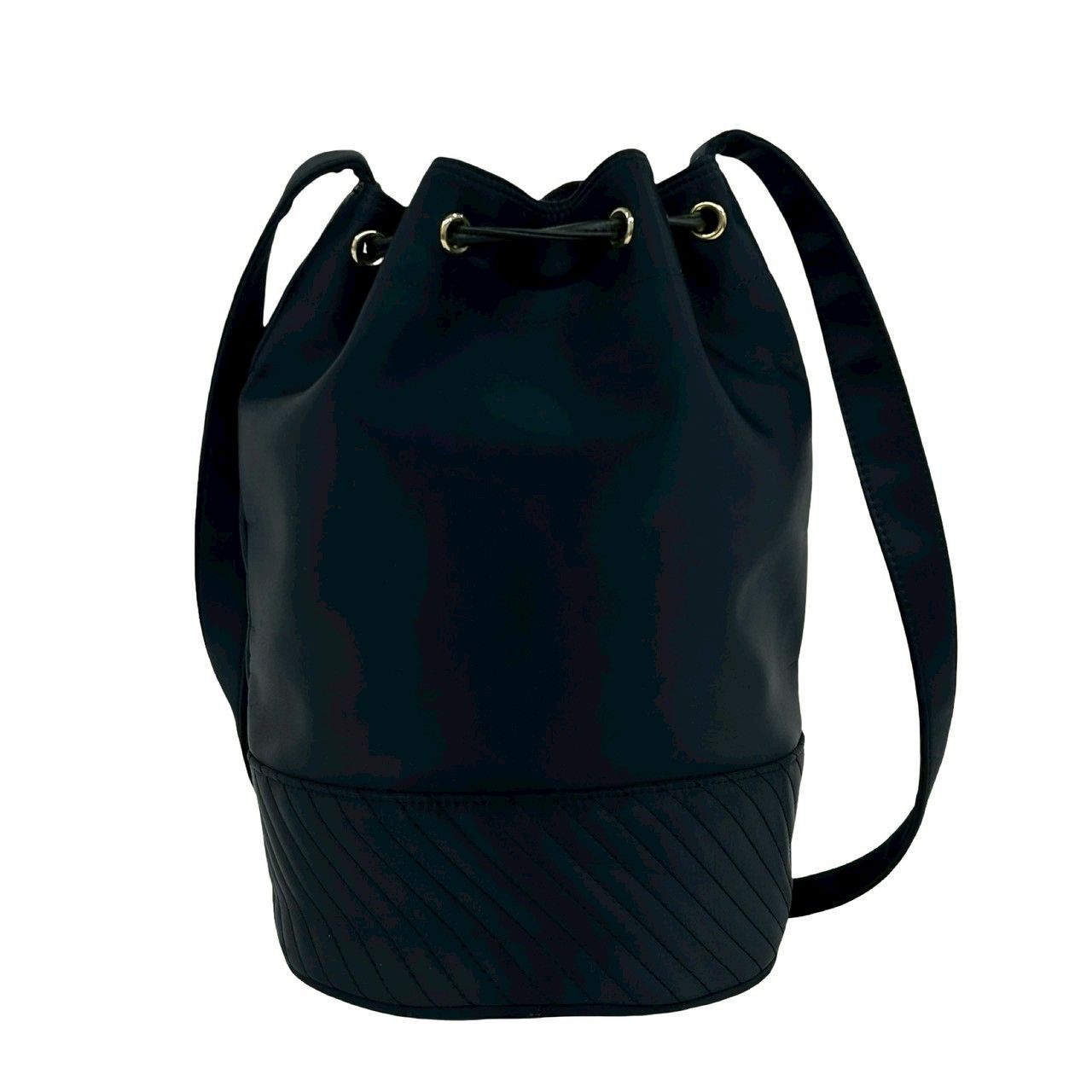 Saint Laurent Vintage YSL Logo Nylon Leather Drawstring Shoulder Bag Navy — view 3